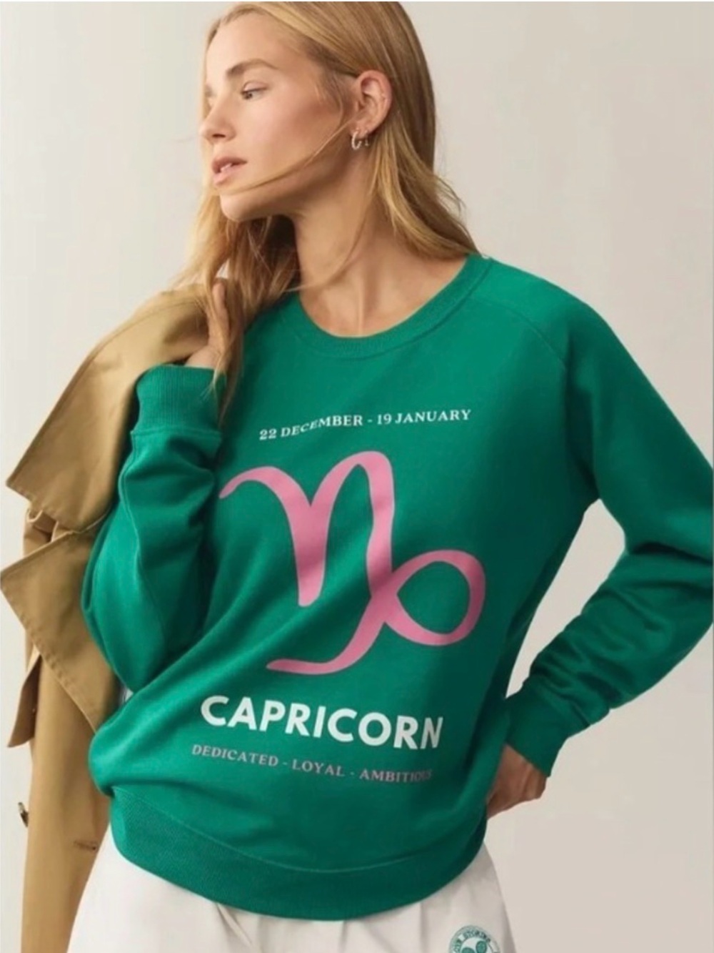 Anthropologie Capricorn Zodiac Sweatshirt Size Medium NWT Green